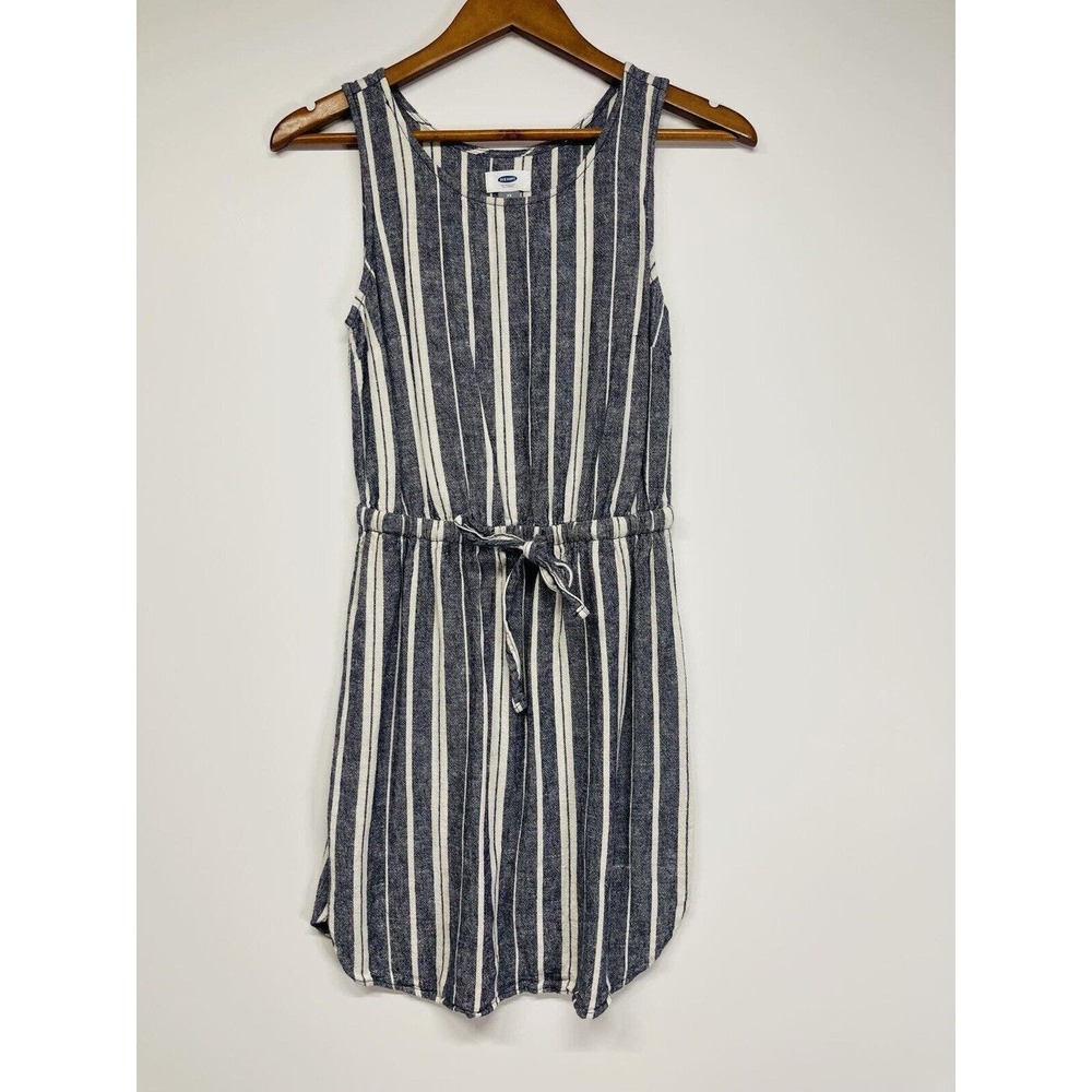 Old Navy Sleeveless Jersey Chambray Striped Dress Tie Waist sz XS